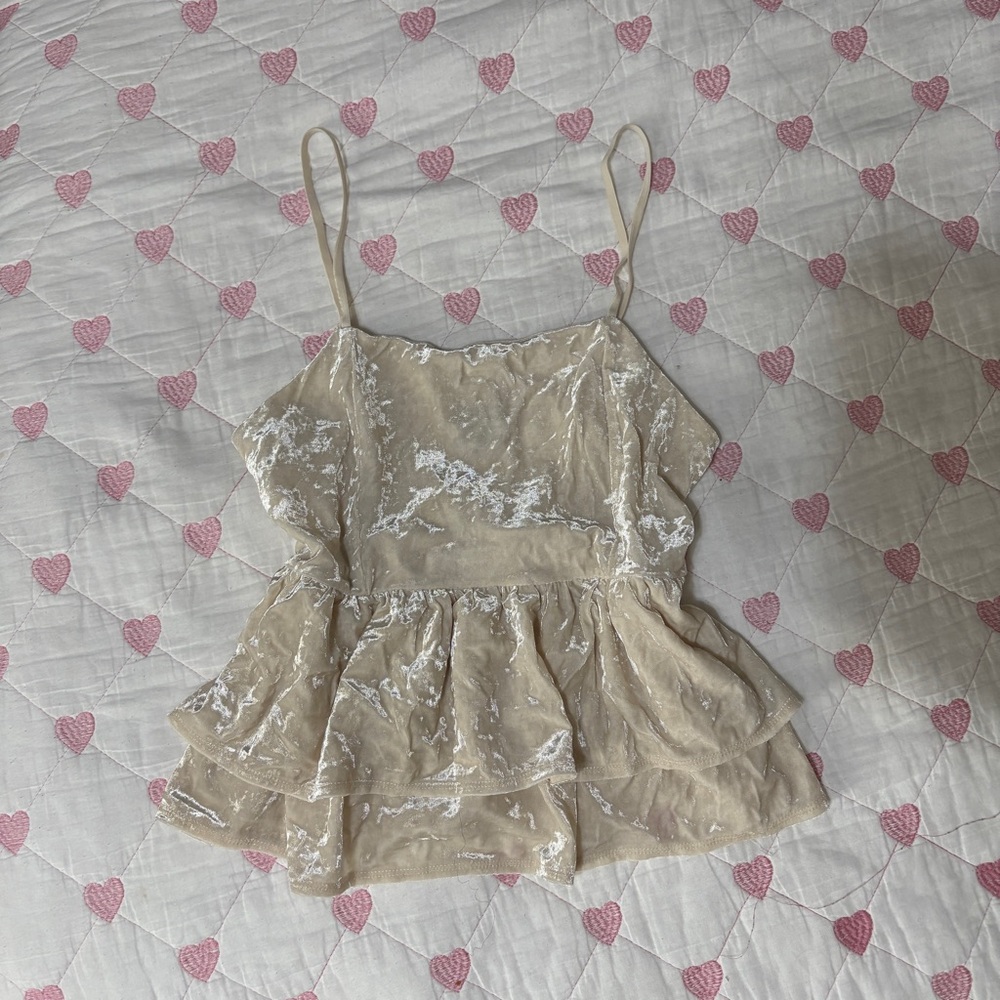 American Eagle Cream Velvet Babydoll Tank Top
